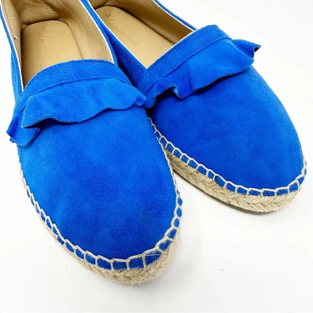 ANTHROPOLOGIE RUFFLED BLUE SUEDE‎ ESPADRILLES 38 (7.5)